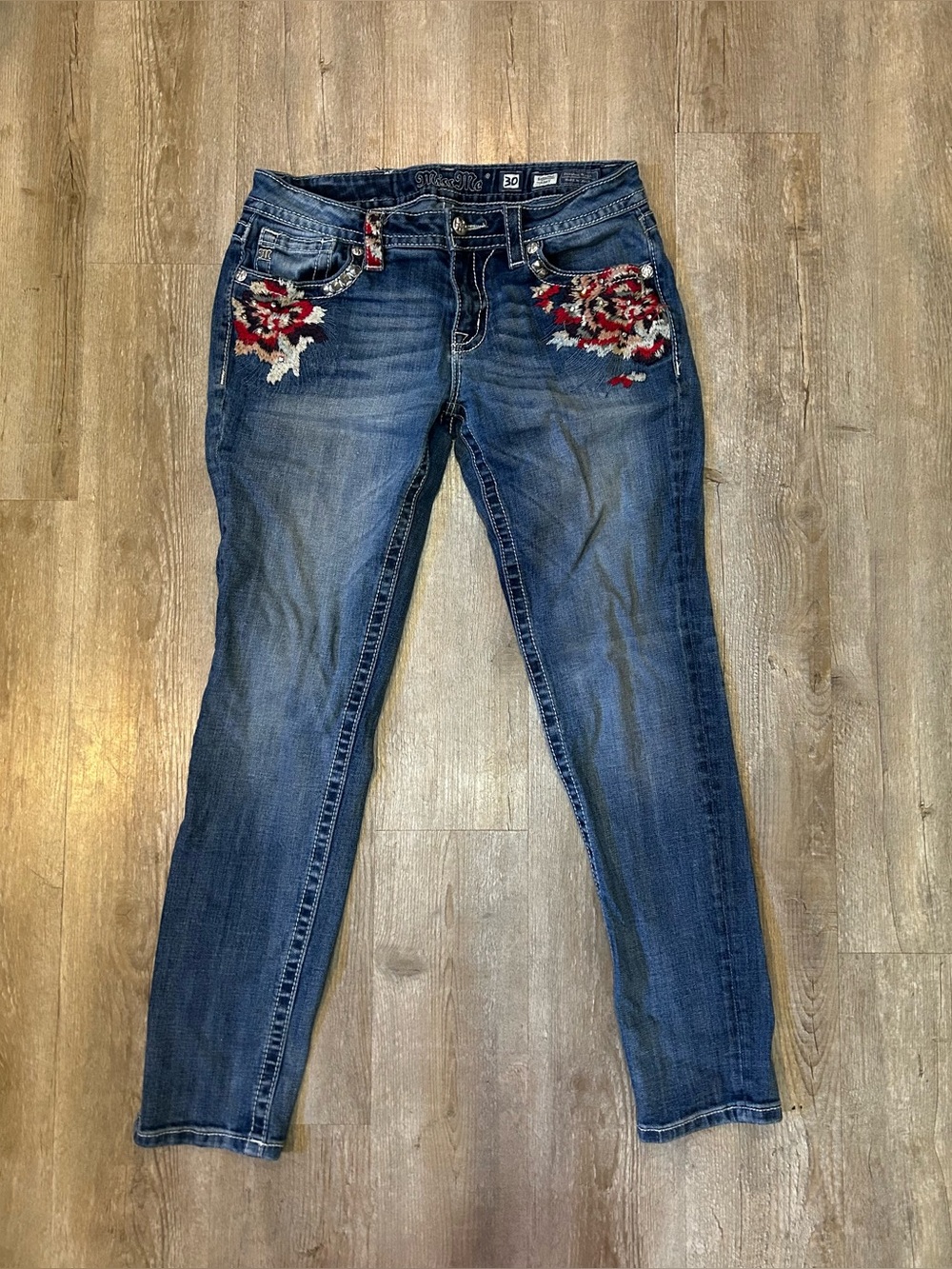 Miss Me Embroidered Floral Skinny Jeans SZ 30 Women’s Blue Jeans